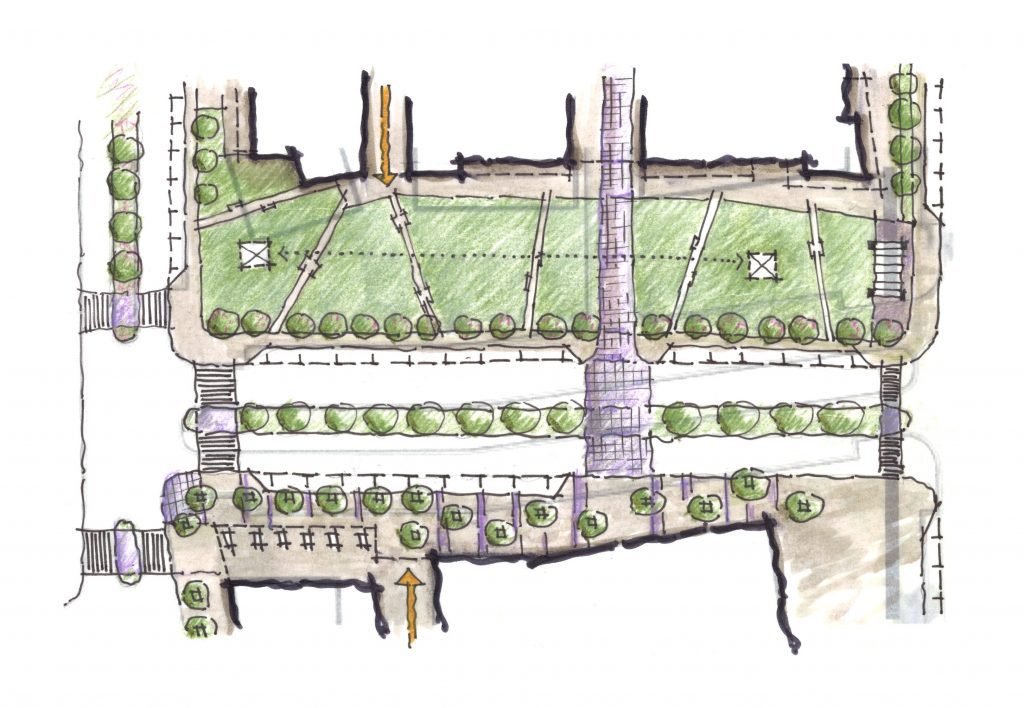 Process sketch—investigating public spaces in and urban context.